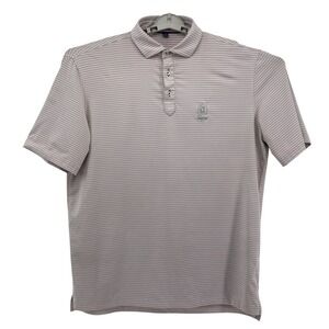 Stitch Golf Polo‎ Shirt Mens Large Pink Gray White Stripe Performance Button Up